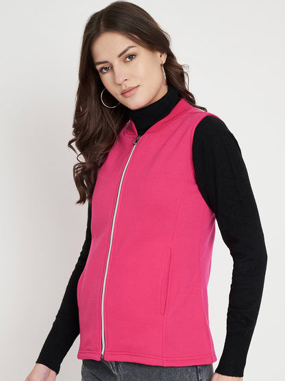 Henley Collar Sleeveless Fleece Zip Detail Tailored Jacket