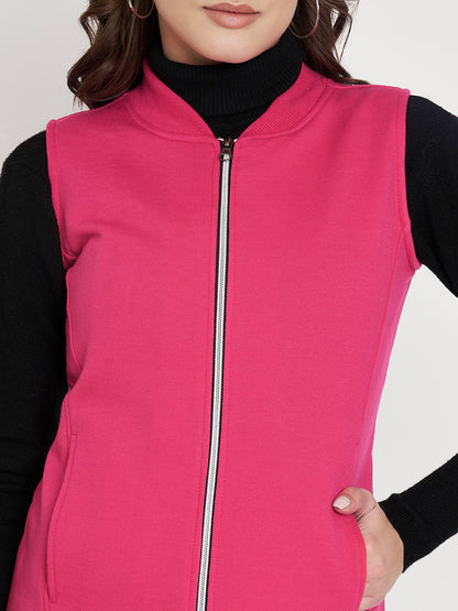 Henley Collar Sleeveless Fleece Zip Detail Tailored Jacket