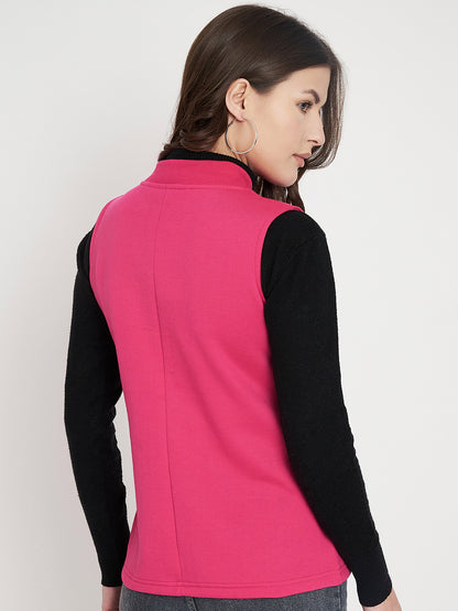 Henley Collar Sleeveless Fleece Zip Detail Tailored Jacket
