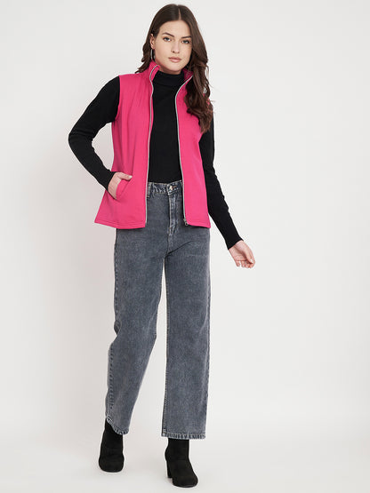 Solid Tailored Sleeveless Fleece Jacket