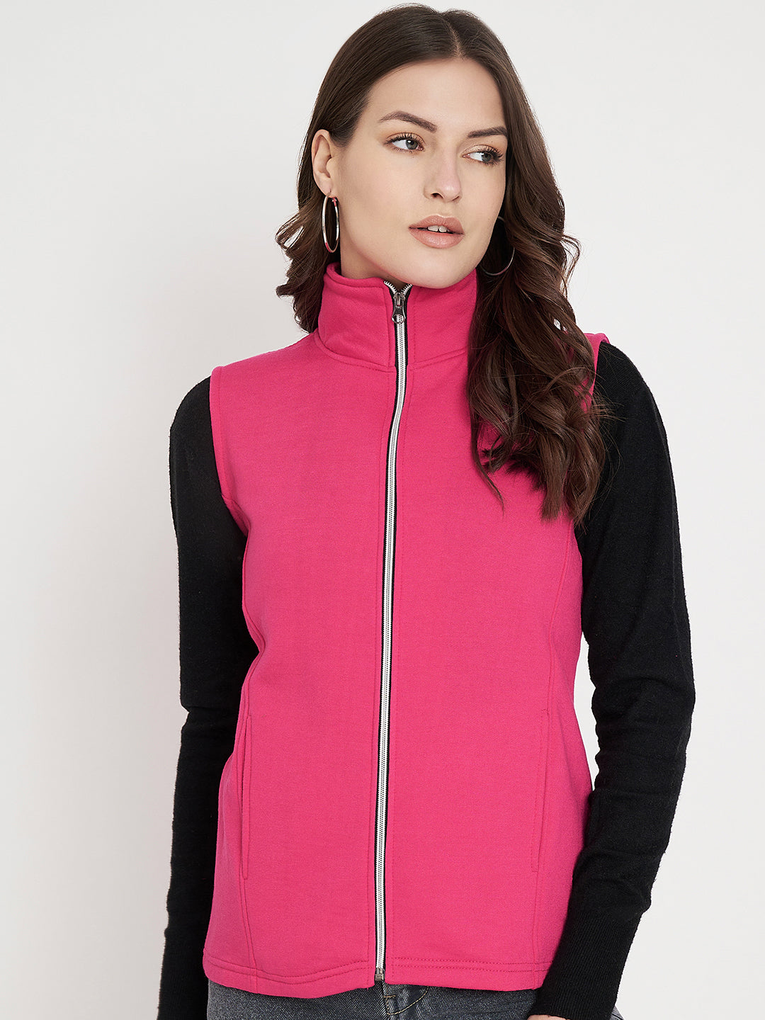 Solid Tailored Sleeveless Fleece Jacket