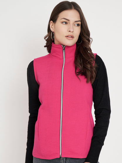 Solid Tailored Sleeveless Fleece Jacket