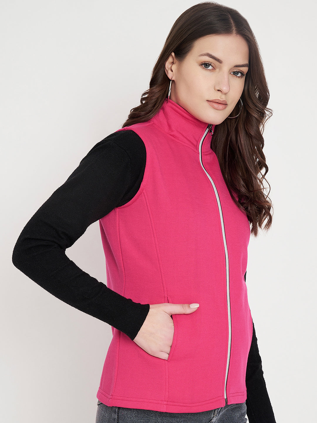 Solid Tailored Sleeveless Fleece Jacket