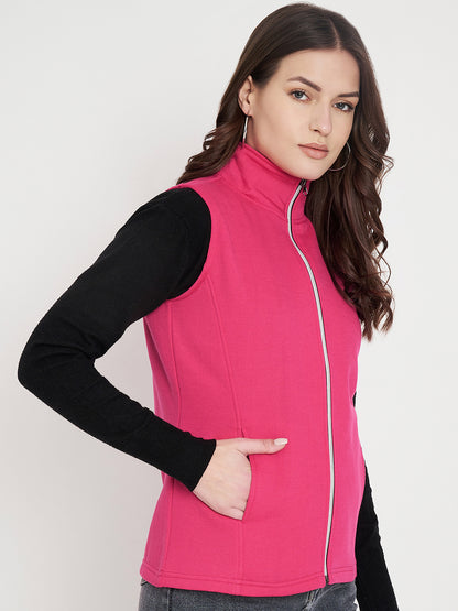 Solid Tailored Sleeveless Fleece Jacket