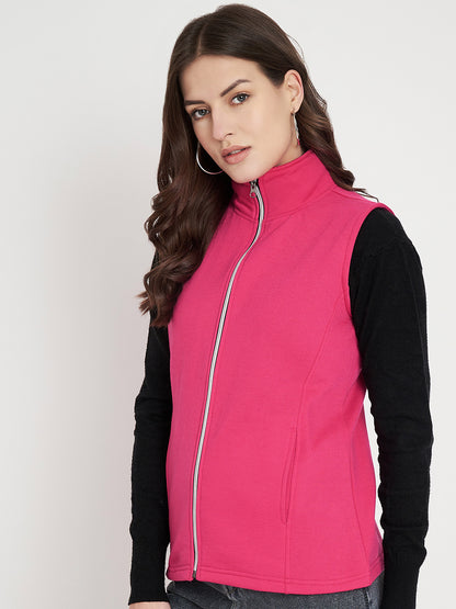 Solid Tailored Sleeveless Fleece Jacket