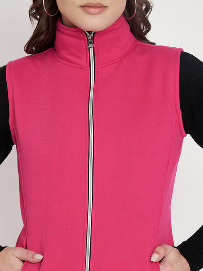 Solid Tailored Sleeveless Fleece Jacket