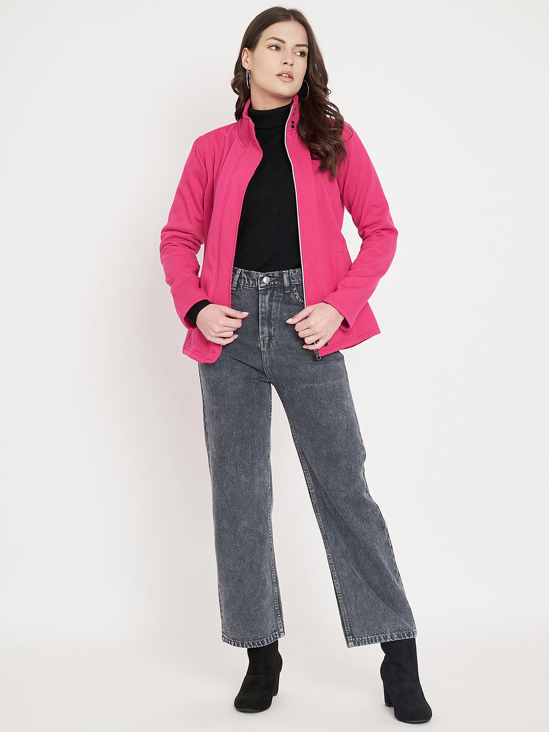 Mock Collar Fleece Front-Open Sweatshirt