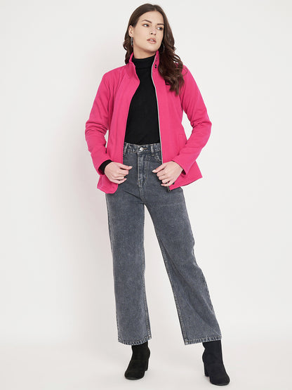 Mock Collar Fleece Front-Open Sweatshirt