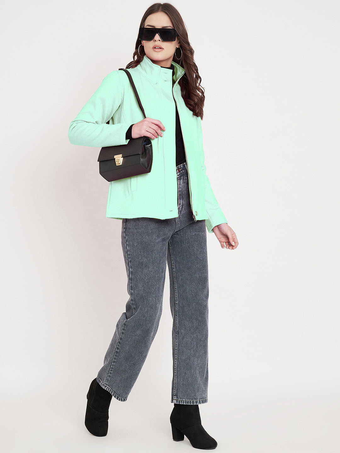 Mock Collar Fleece Front-Open Sweatshirt