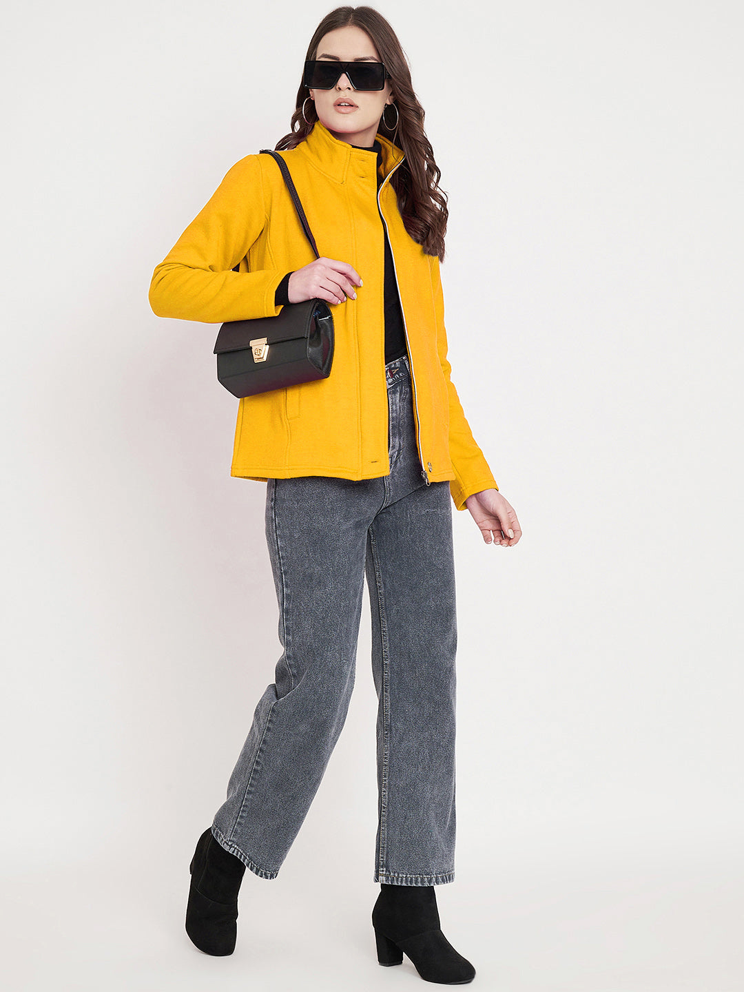 Mock Collar Fleece Front-Open Sweatshirt
