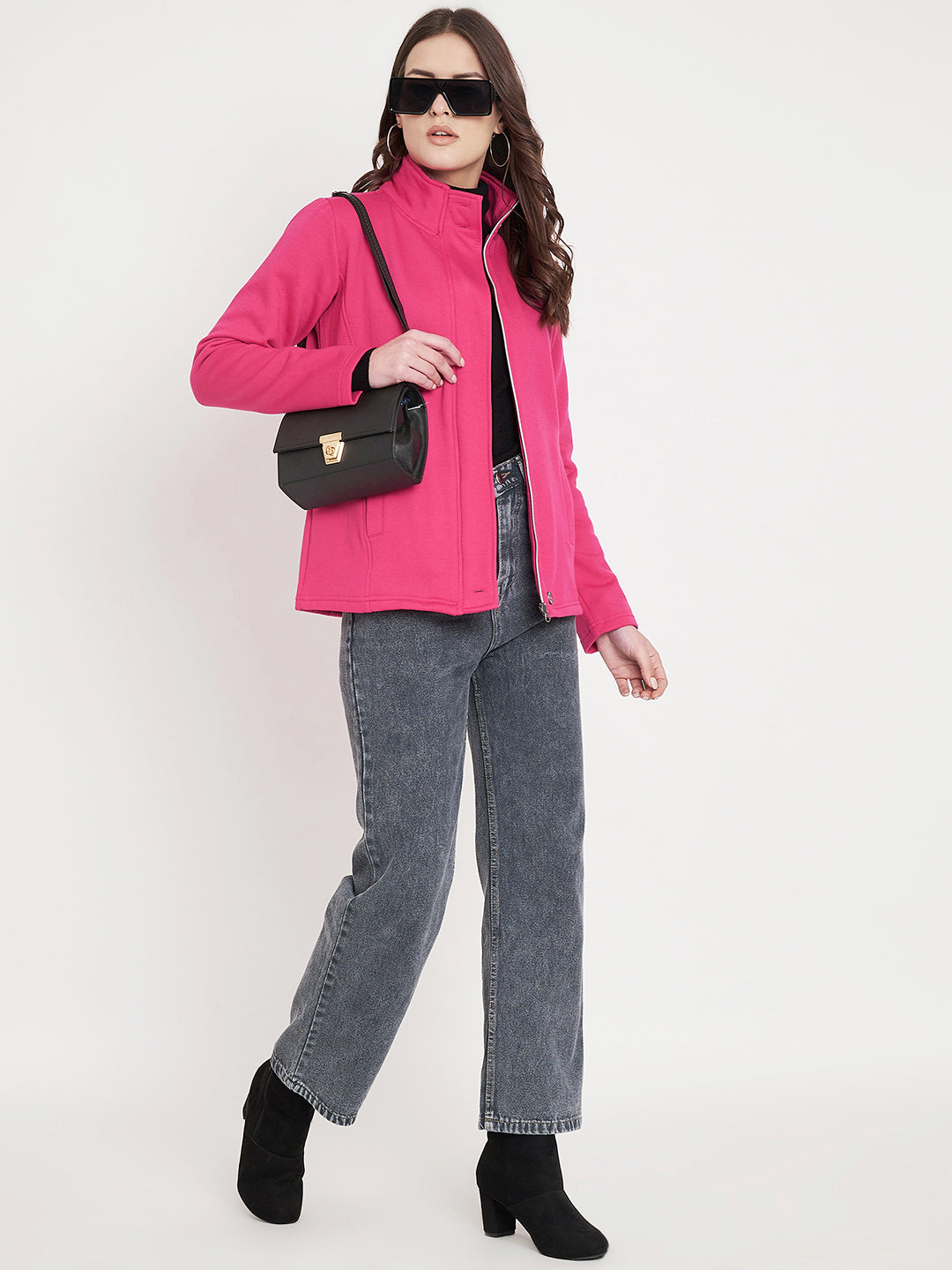 Mock Collar Fleece Front-Open Sweatshirt