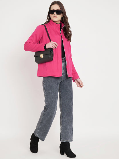 Mock Collar Fleece Front-Open Sweatshirt