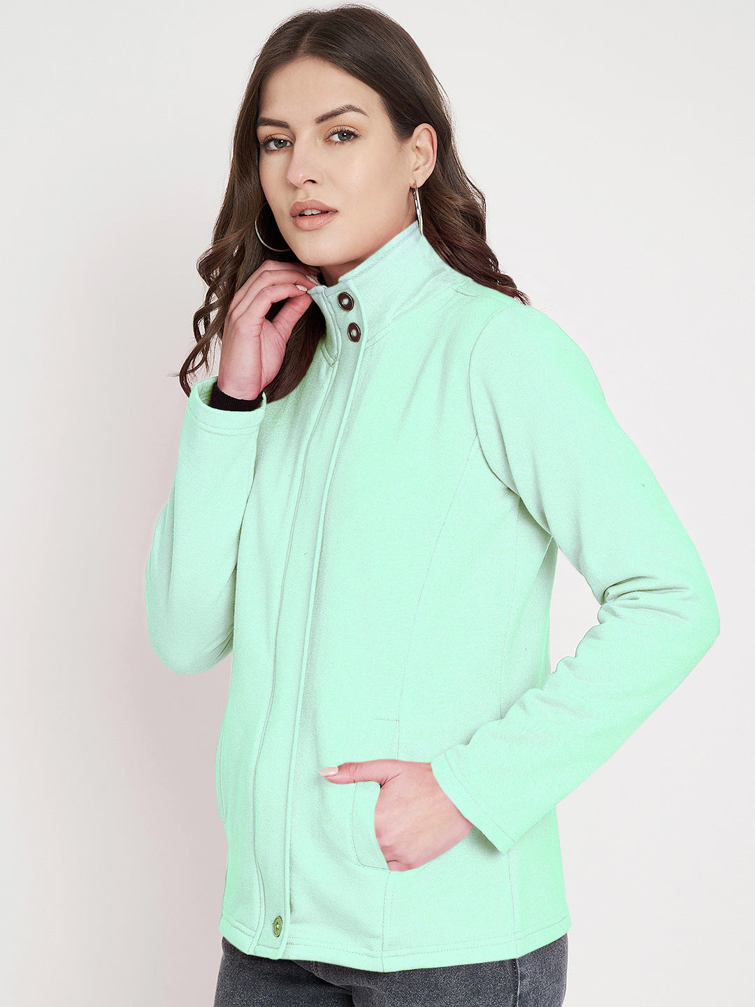 Mock Collar Fleece Front-Open Sweatshirt