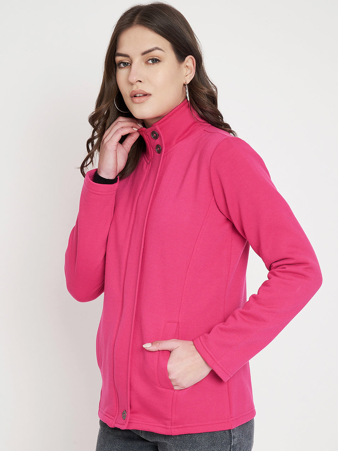 Mock Collar Fleece Front-Open Sweatshirt