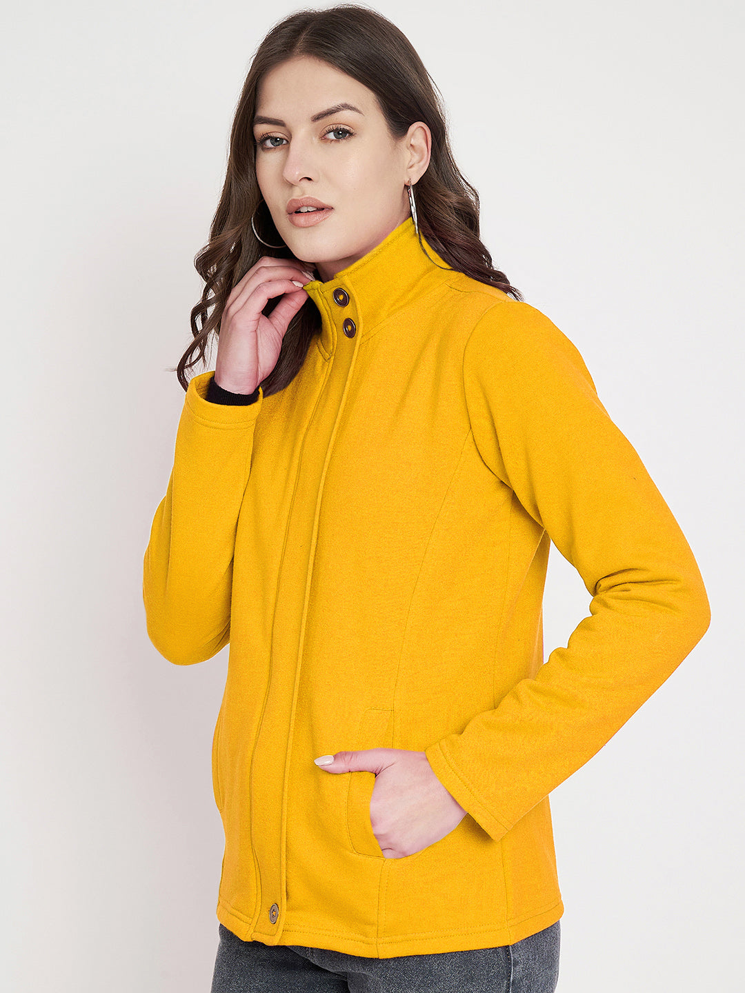 Mock Collar Fleece Front-Open Sweatshirt