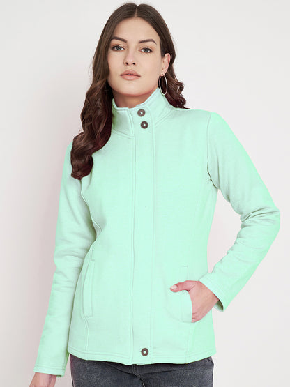 Mock Collar Fleece Front-Open Sweatshirt