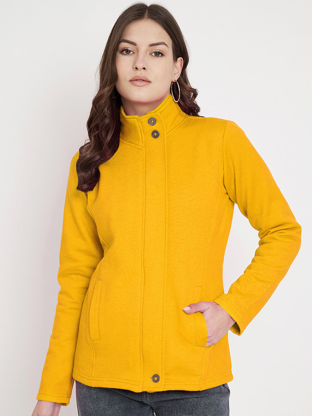 Mock Collar Fleece Front-Open Sweatshirt