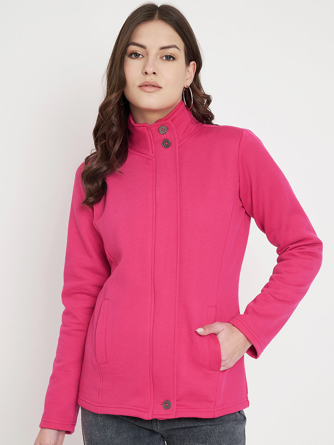 Mock Collar Fleece Front-Open Sweatshirt