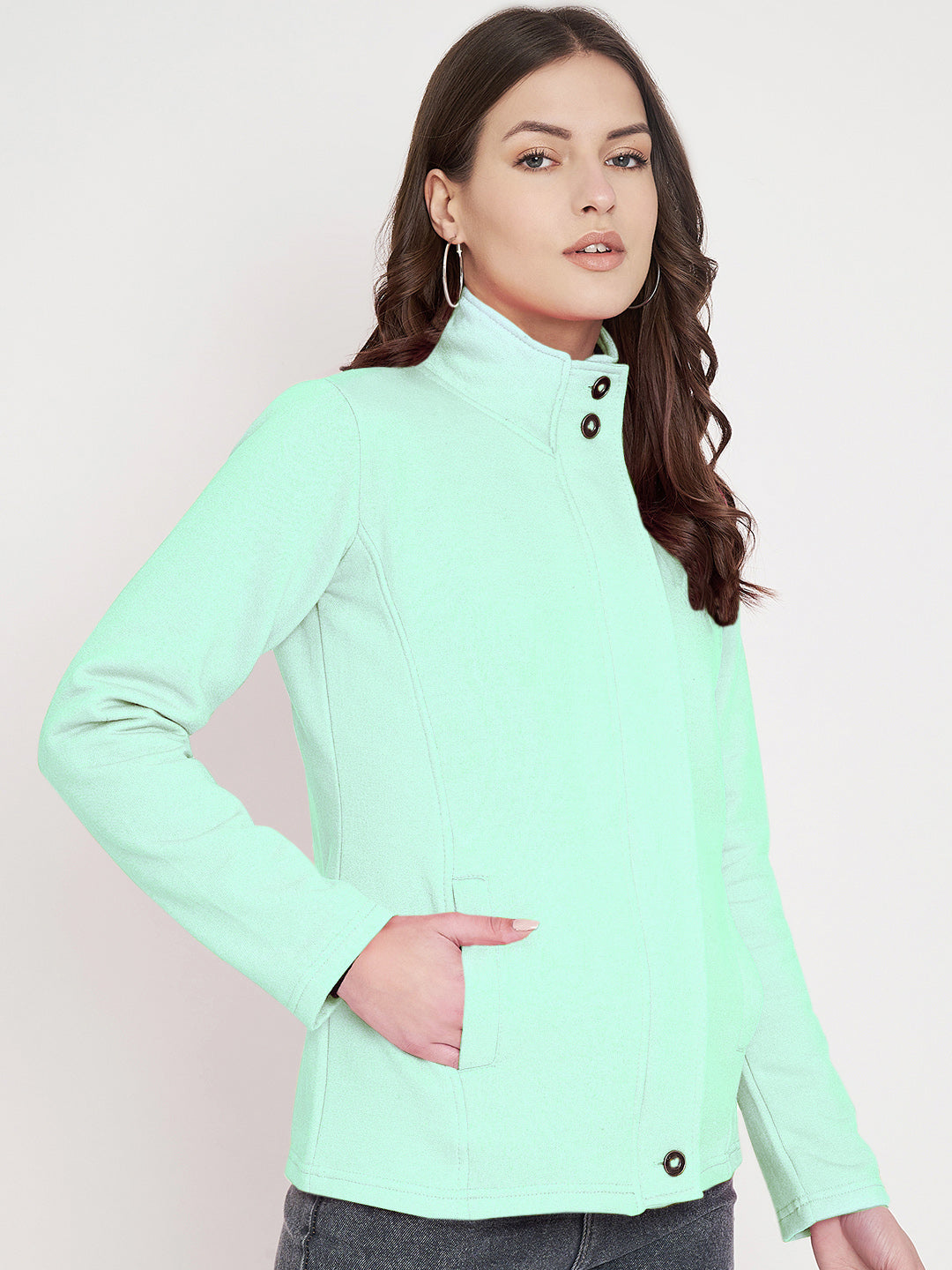 Mock Collar Fleece Front-Open Sweatshirt
