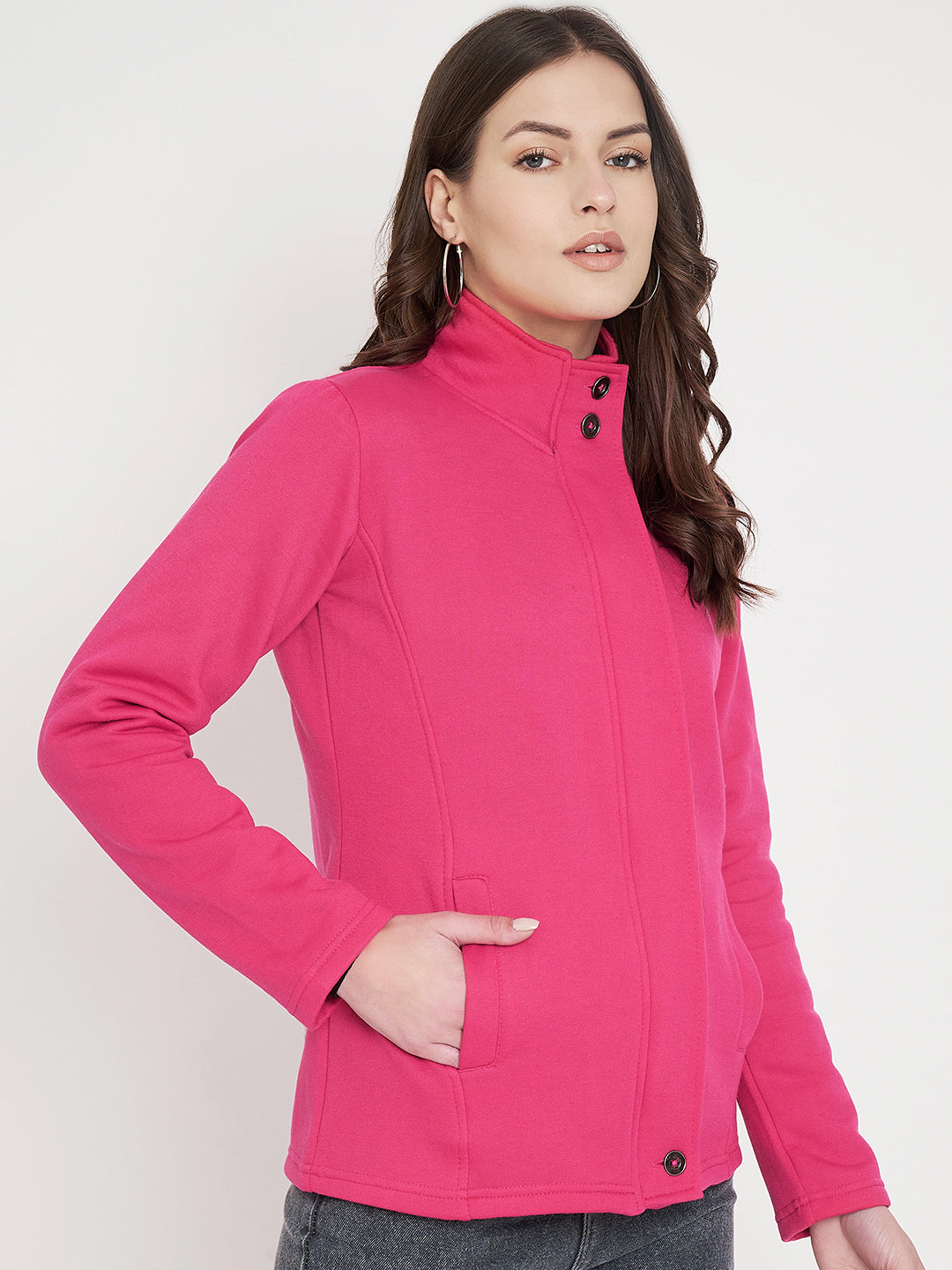 Mock Collar Fleece Front-Open Sweatshirt