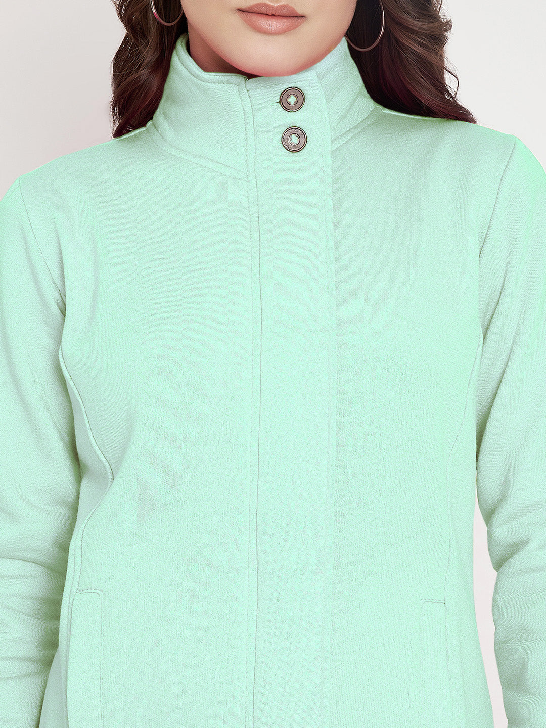Mock Collar Fleece Front-Open Sweatshirt