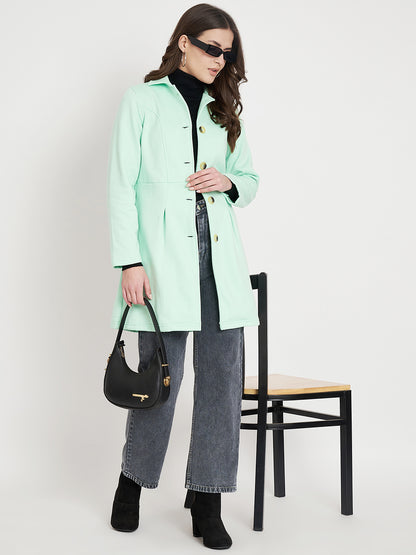 Notched Collar Hip Length Fleece Overcoat