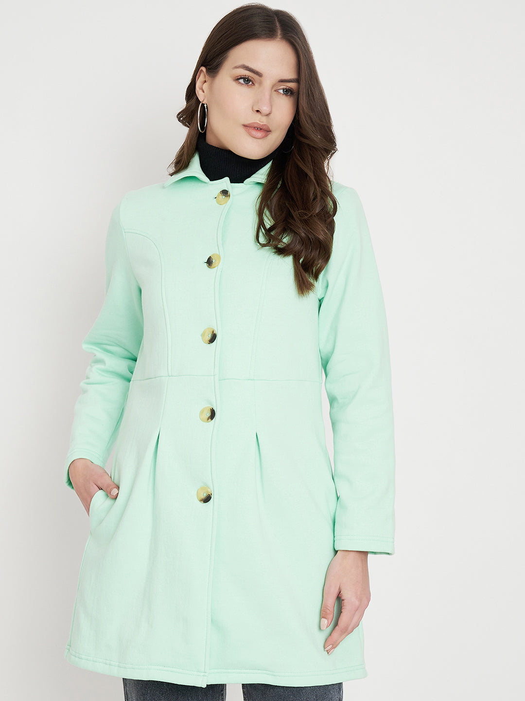 Notched Collar Hip Length Fleece Overcoat