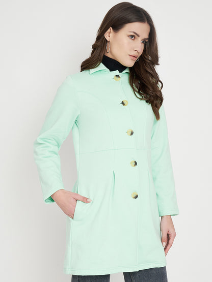 Notched Collar Hip Length Fleece Overcoat