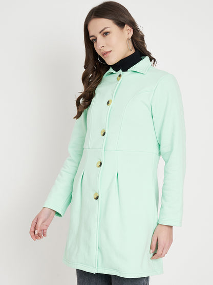 Notched Collar Hip Length Fleece Overcoat