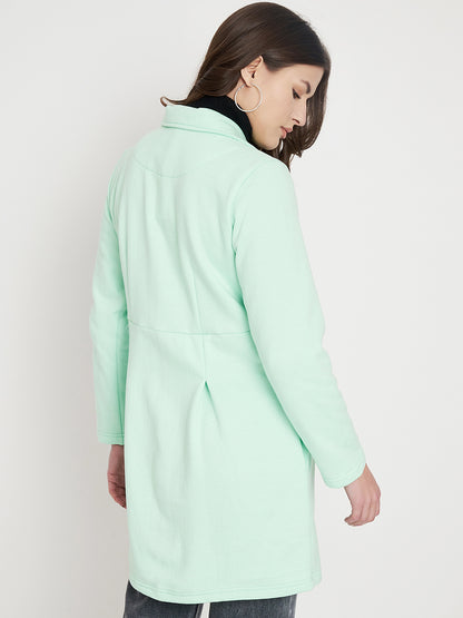 Notched Collar Hip Length Fleece Overcoat