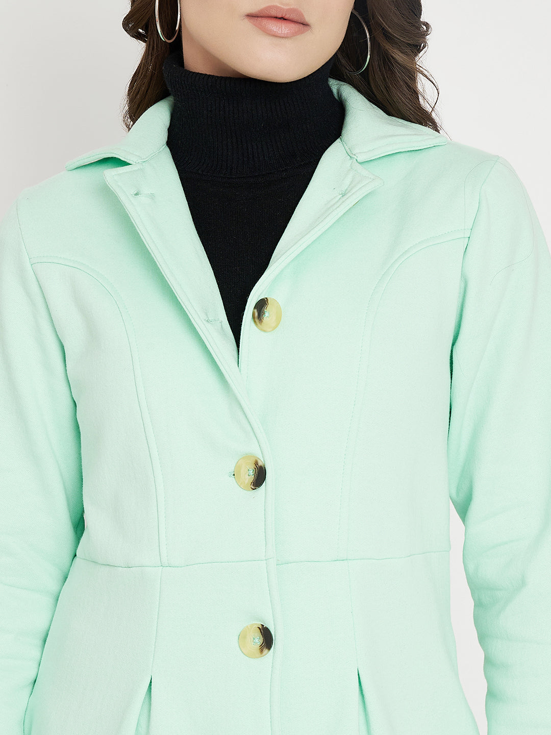 Notched Collar Hip Length Fleece Overcoat