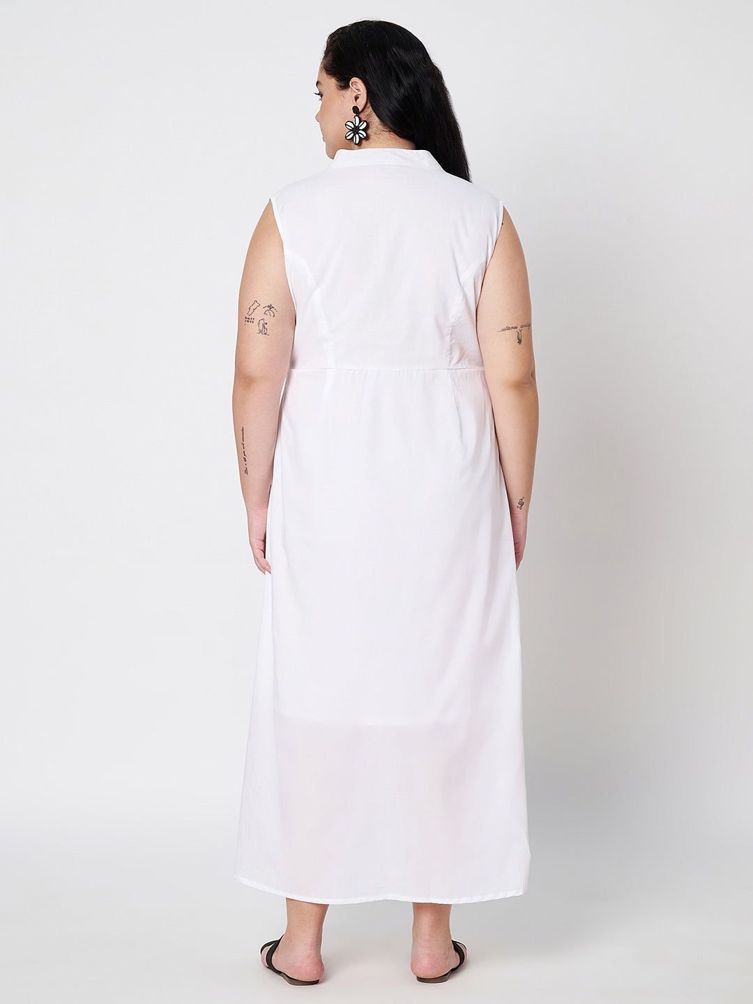 Plus Size Mandairan Coller Fit And Flare Maxi Dress