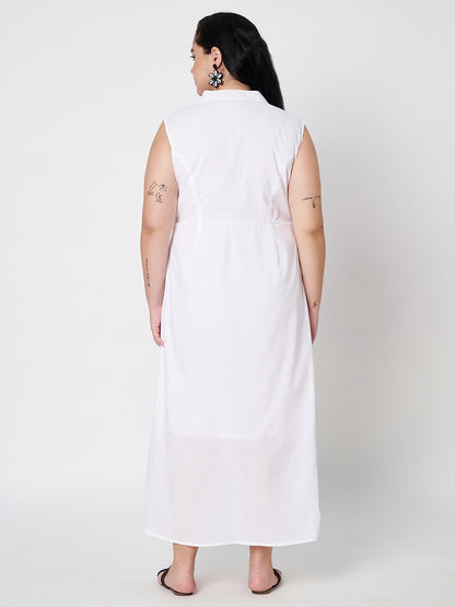 Plus Size Mandairan Coller Fit And Flare Maxi Dress