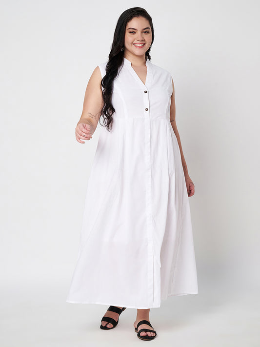Plus Size Mandairan Coller Fit And Flare Maxi Dress