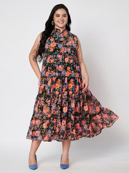 Plus Size Tie-Up Neck Midi Dress
