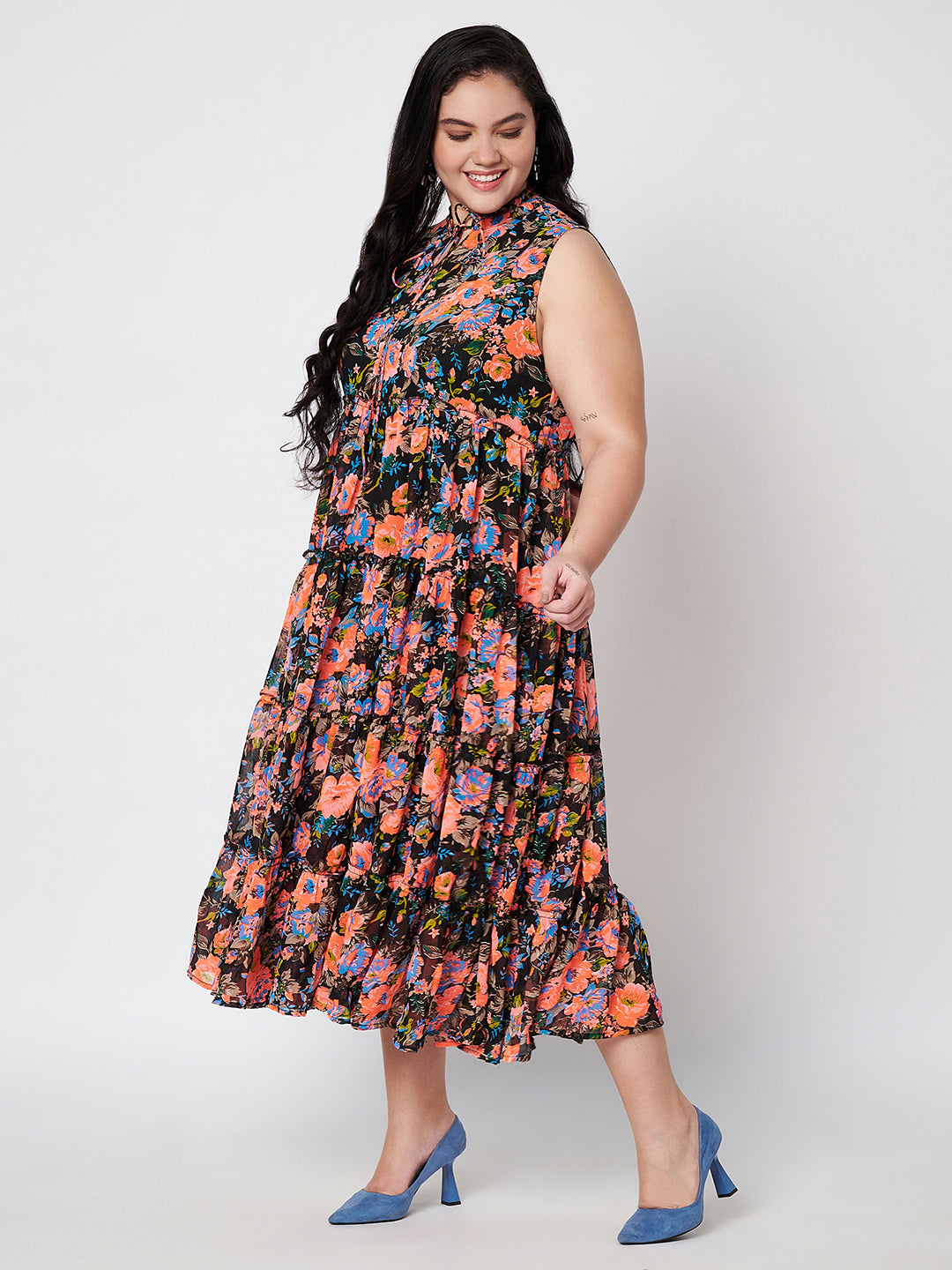 Plus Size Tie-Up Neck Midi Dress