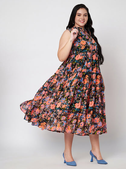 Plus Size Tie-Up Neck Midi Dress