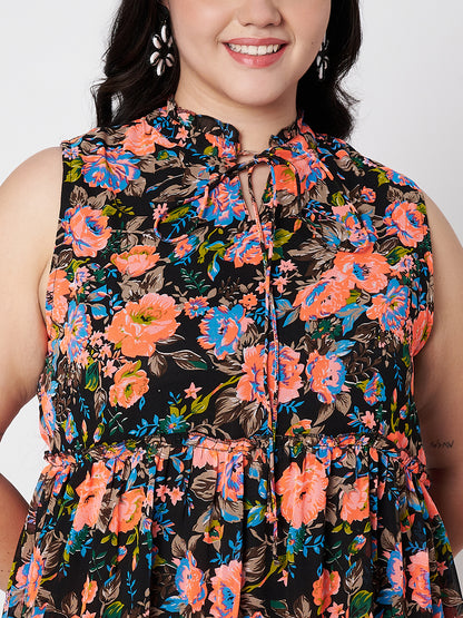 Plus Size Tie-Up Neck Midi Dress