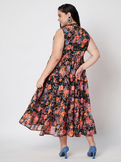Plus Size Tie-Up Neck Midi Dress