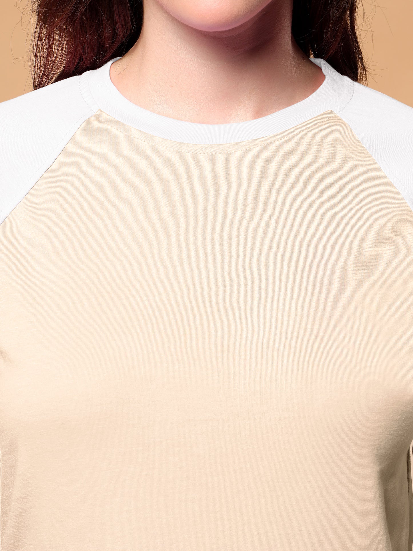 BRINNS Women Solid Raglan Sleeves Round Neck Cotton T-shirt