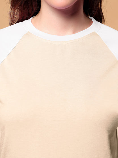 BRINNS Women Solid Raglan Sleeves Round Neck Cotton T-shirt