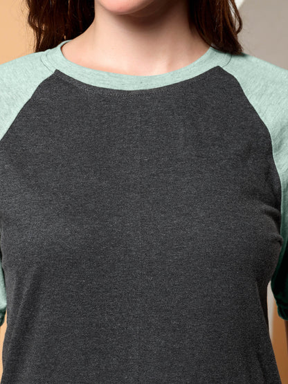 BRINNS Women Solid Raglan Sleeves Round Neck Cotton T-shirt