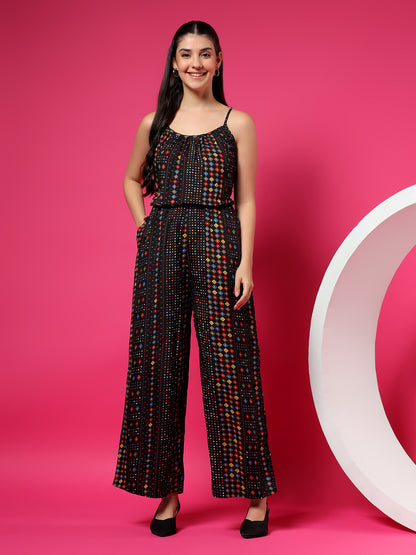 Printed Shoulder Straps Sleeveless Jumpsuit