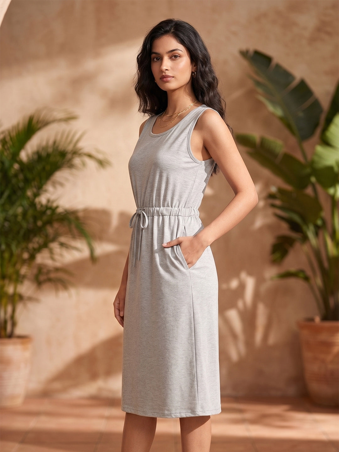 Tie-Up Detail Cotton Shift Dress