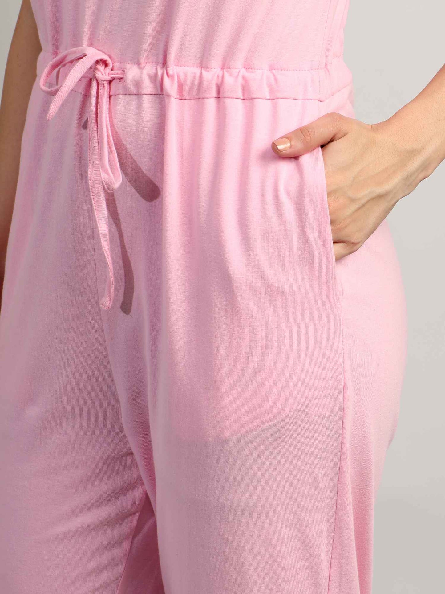 BRINNS Women V-Neck Pure Cotton Jumpsuit with Waist Tie-Up