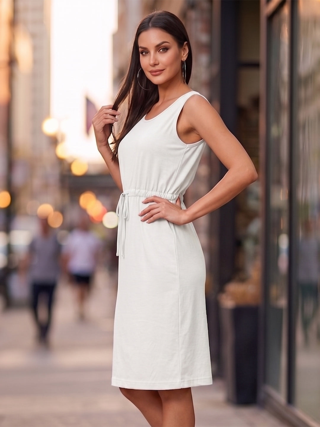 Tie-Up Detail Cotton Shift Dress