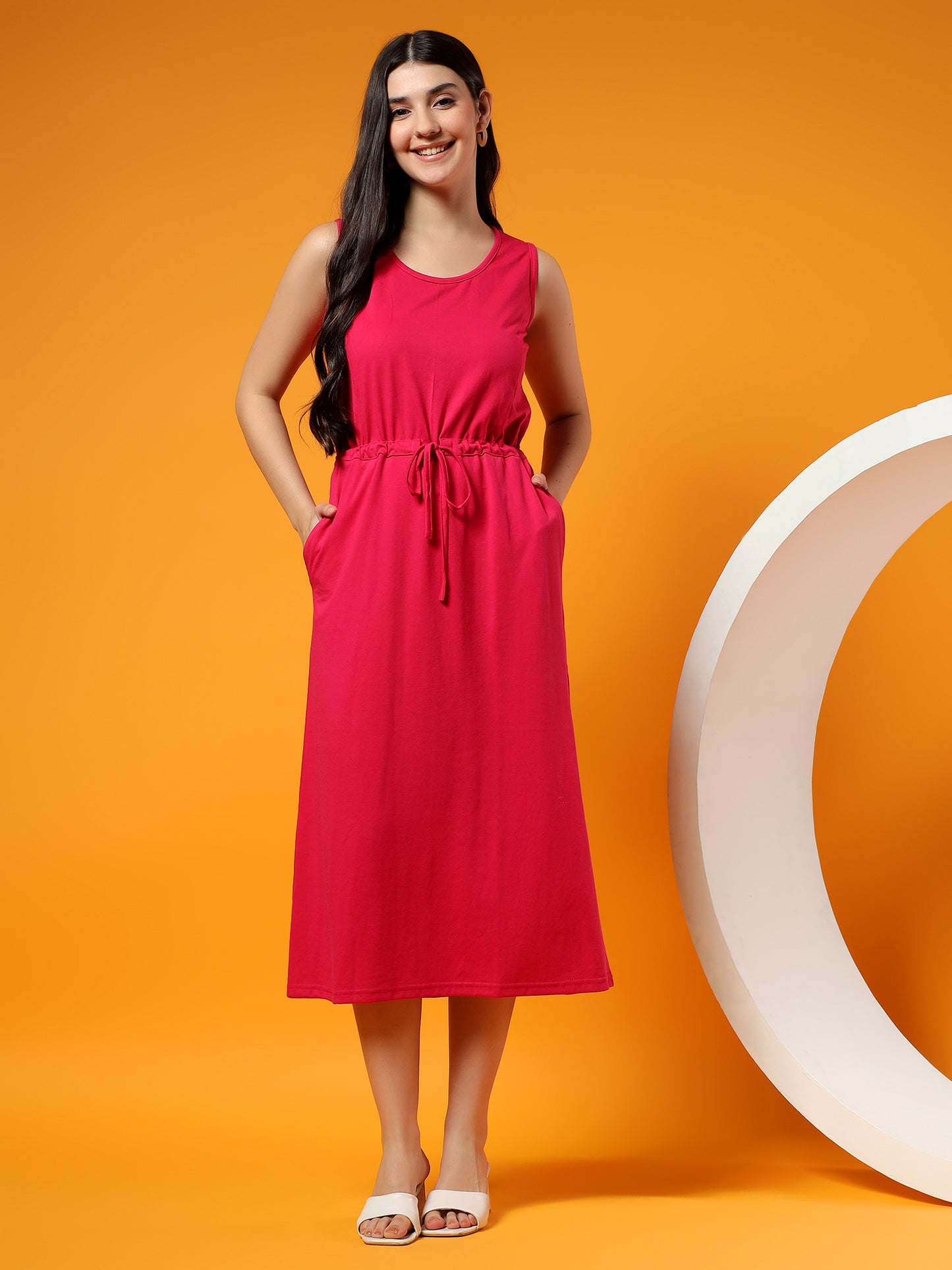 Belted Cotton Fit & Flare Midi Dress