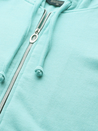 Solid Fleece-Lined Zip-Closure Hooded Sweatshirt with Pockets