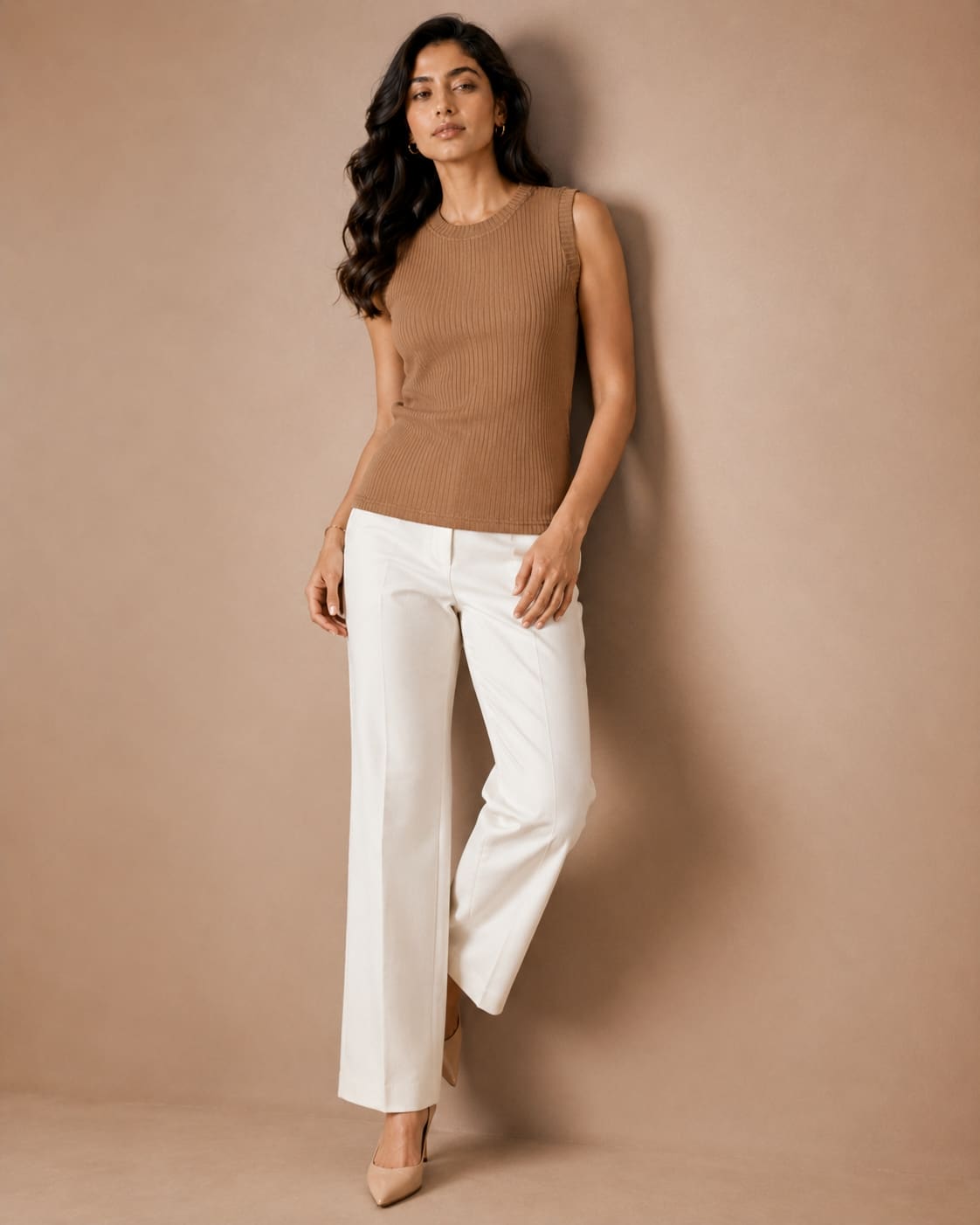 Solid Crew Neck Ribbed Knit Tank Top