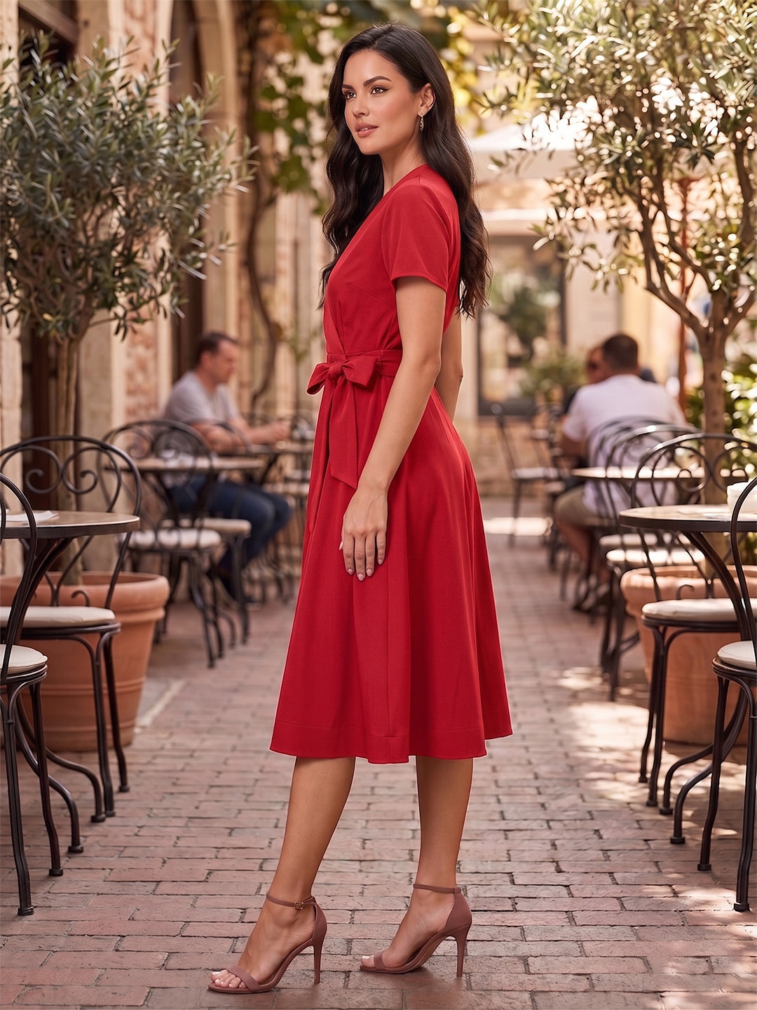 A-line dress with a waist tie-up
